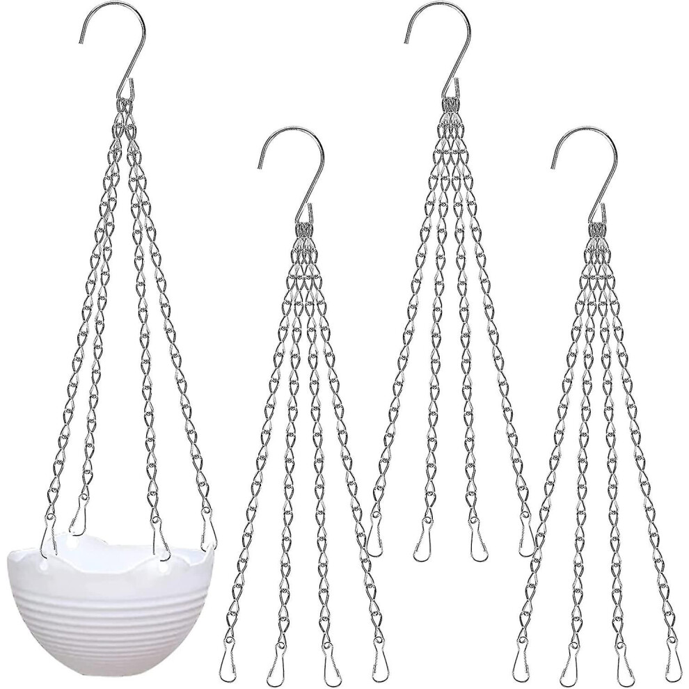 (Silver) 4 Pack Hanging Chain Set  4 Leg Hanger Replacement Chain Metal Hanging Basket Chains Garden Flower Pot Plant Hangers With Clips