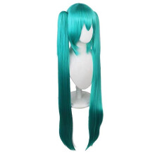 (Green) Vocaloid Cosplay Wigs 110cm Long Green Pink With 2 Clip Miku Synthetic Hair Wig