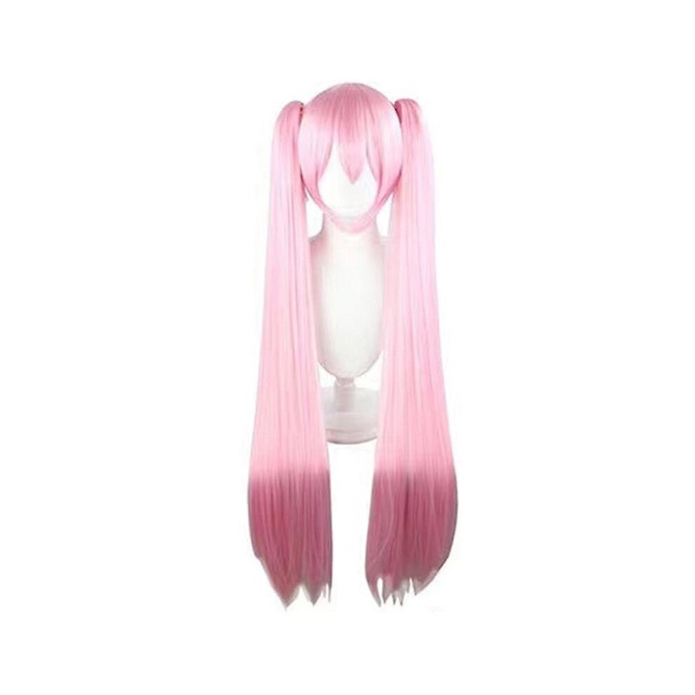 Unisex Pink,Green (Pink) Vocaloid Cosplay Wigs 110Cm Long Green Pink With 2 Clip Miku Synthetic Hair Wig