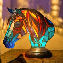 (Horse) Animal Table Lamp Series, Tiffanies Style Stained Glass Lamp, Vintage Stained Glass Animal Lamp, Bohemian Animal Night Light For Living Room