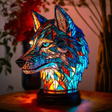 (Wolf) Animal Table Lamp Series, Tiffanies Style Stained Glass Lamp, Vintage Stained Glass Animal Lamp, Bohemian Animal Night Light For Living Room