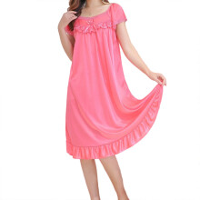 (Watermelon Red, XXL) Girl's Oversize Nightgown For Summer Short Sleeve Lace Ruffle Trim Pajama Dress