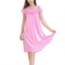 (General Pink, XXL) Girl's Oversize Nightgown For Summer Short Sleeve Lace Ruffle Trim Pajama Dress