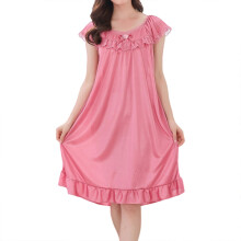 (Pale Mauve, XXL) Girl's Oversize Nightgown For Summer Short Sleeve Lace Ruffle Trim Pajama Dress