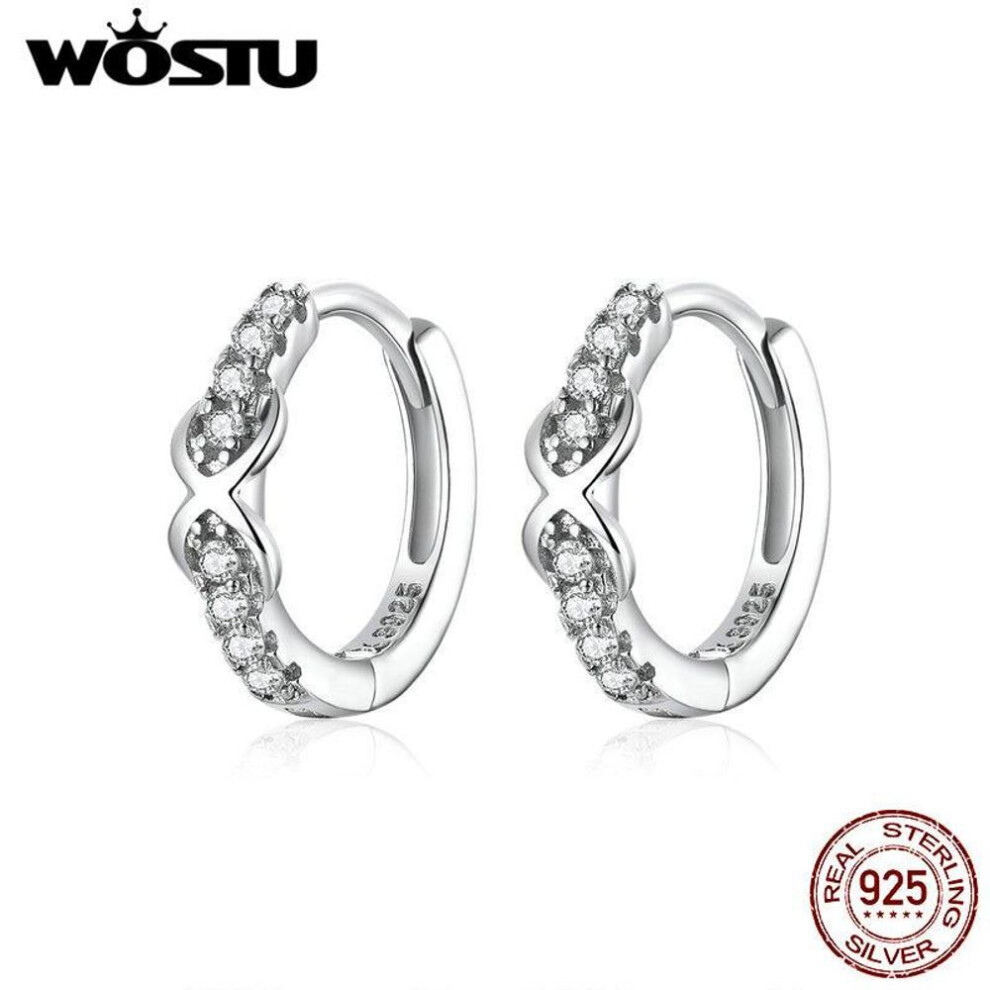 (925 silver) Wostu Genuine 925 Sterling Silver Infinity Love Hoop Earrings Cz Circle Small Earring For Women Gift