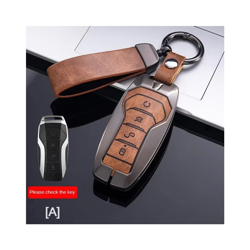 (A-) Key Case Cover For Byd Song Plus Atto 3 Han Ev Tang Dm Qin Seal Dolphin Leather Metal Remote Fob Holder Keychain Car Accessories Brown 6910788333389