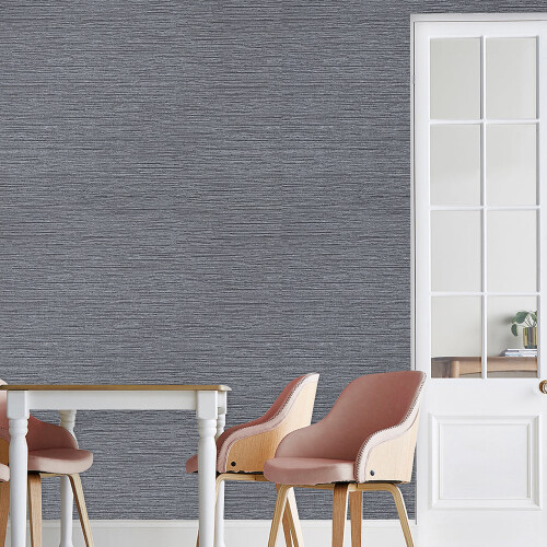 Living And Home (Dark Grey) Plain 3D Striped Linen Textured Non-woven Wallpaper 2