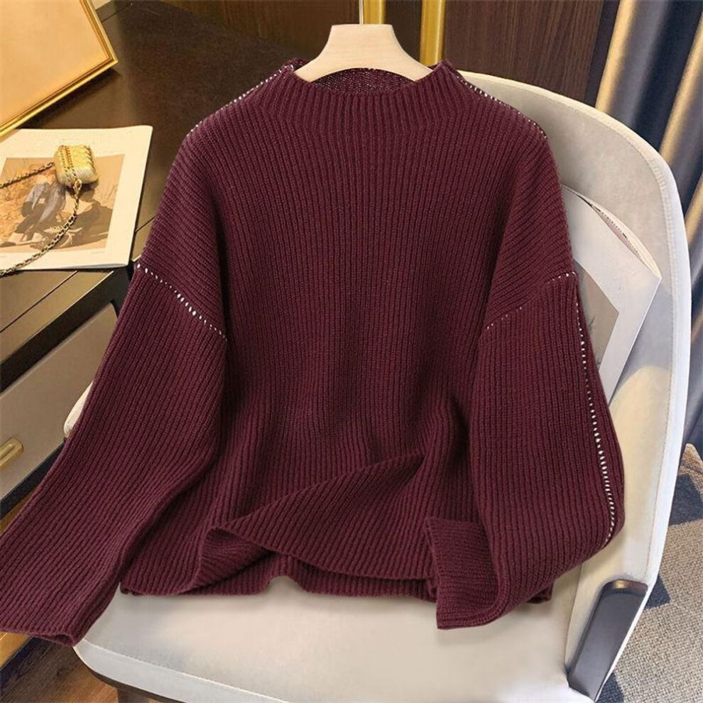 (red, 2XL) ZANZEA Women Autumn Winter Mockneck Long Sleeve Sweaters Casual Loose Knitted Jumper