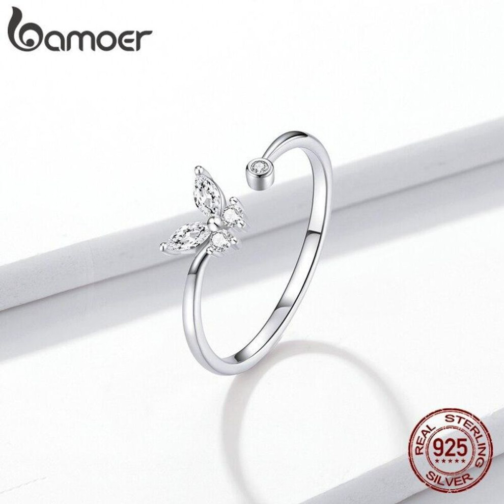 (6-8) Bamoer 925 Sterling Silver Butterfly Tail Ring Open Ring Dazzling Cz Adjustable Ring For Women Fine Jewelry