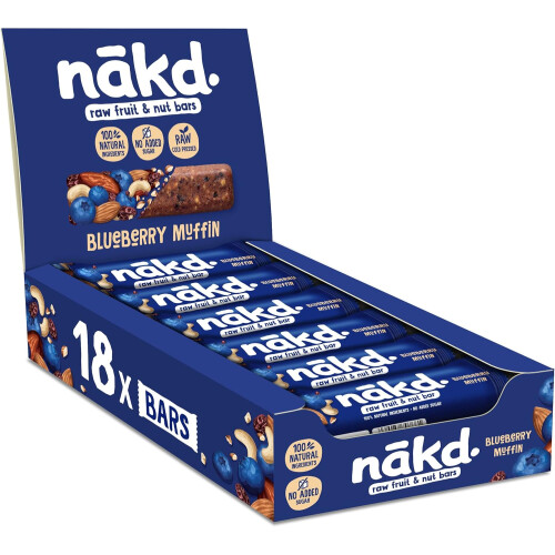 (35g x 18 bars) Nakd Blueberry Muffin Natural Fruit & Nut Bars - Vegan - Healthy Snack - Gluten Free