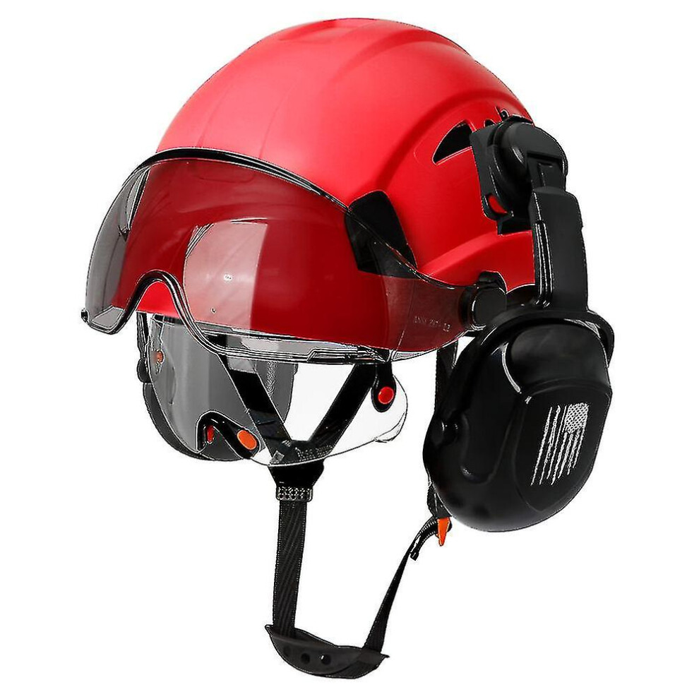 (Cr08 C With Earmuffs) Ce Construction Safety Helmet With Visor Built In Goggle Earmuffs For Engineer Hard Hat Ansi Industrial Work Cap Head Protectio 8994439535481