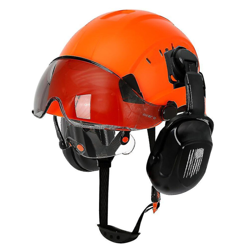 (Orange With Earmuffs) Ce Construction Safety Helmet With Visor Built In Goggle Earmuffs For Engineer Hard Hat Ansi Industrial Work Cap Head Protectio 8994439535603