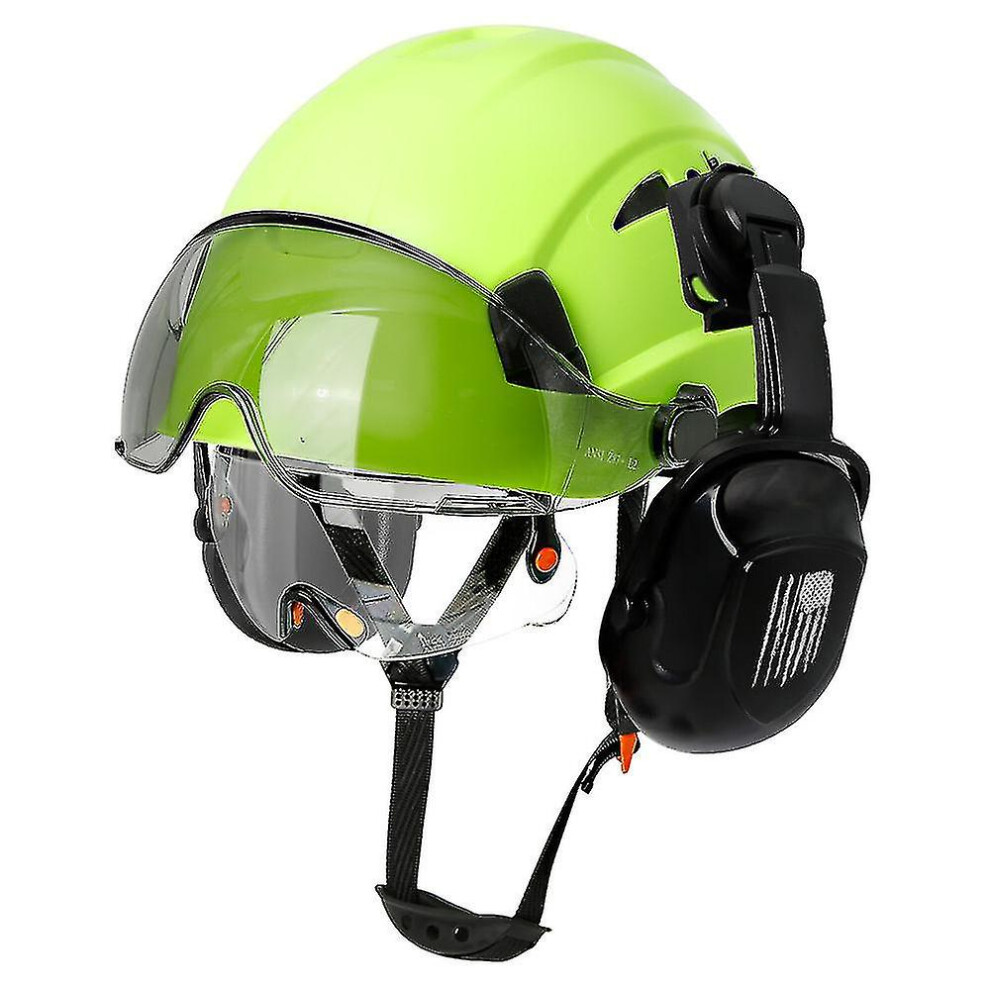 (Cr08 B With Earmuffs) Ce Construction Safety Helmet With Visor Built In Goggle Earmuffs For Engineer Hard Hat Ansi Industrial Work Cap Head Protectio 8994439535627