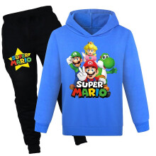 (Dark Blue, 9-10 Years) Super Mario Bros Tracksuit Set Kids Boys Girls Casual Hooded Sweatshirt Jogger Pants Activewear Outfit