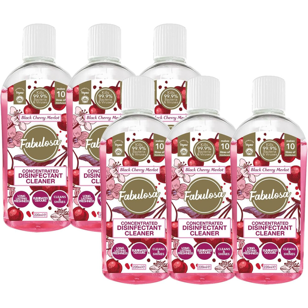 (Fabulosa 4 in 1 Concentrated Antibacterial Disinfectant All Purpose Cleaner, 220ml, 6 Pack , Black Cherry Merlot) Fabulosa 4 in 1 Concentrated Antiba