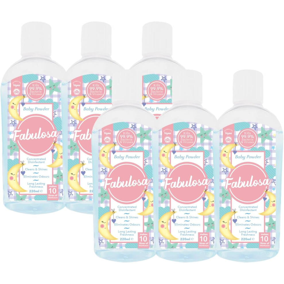 (Fabulosa 4 in 1 Concentrated Antibacterial Disinfectant All Purpose Cleaner, 220ml, 6 pack, Bliss Baby Powder) Fabulosa 4 in 1 Concentrated Antibacte