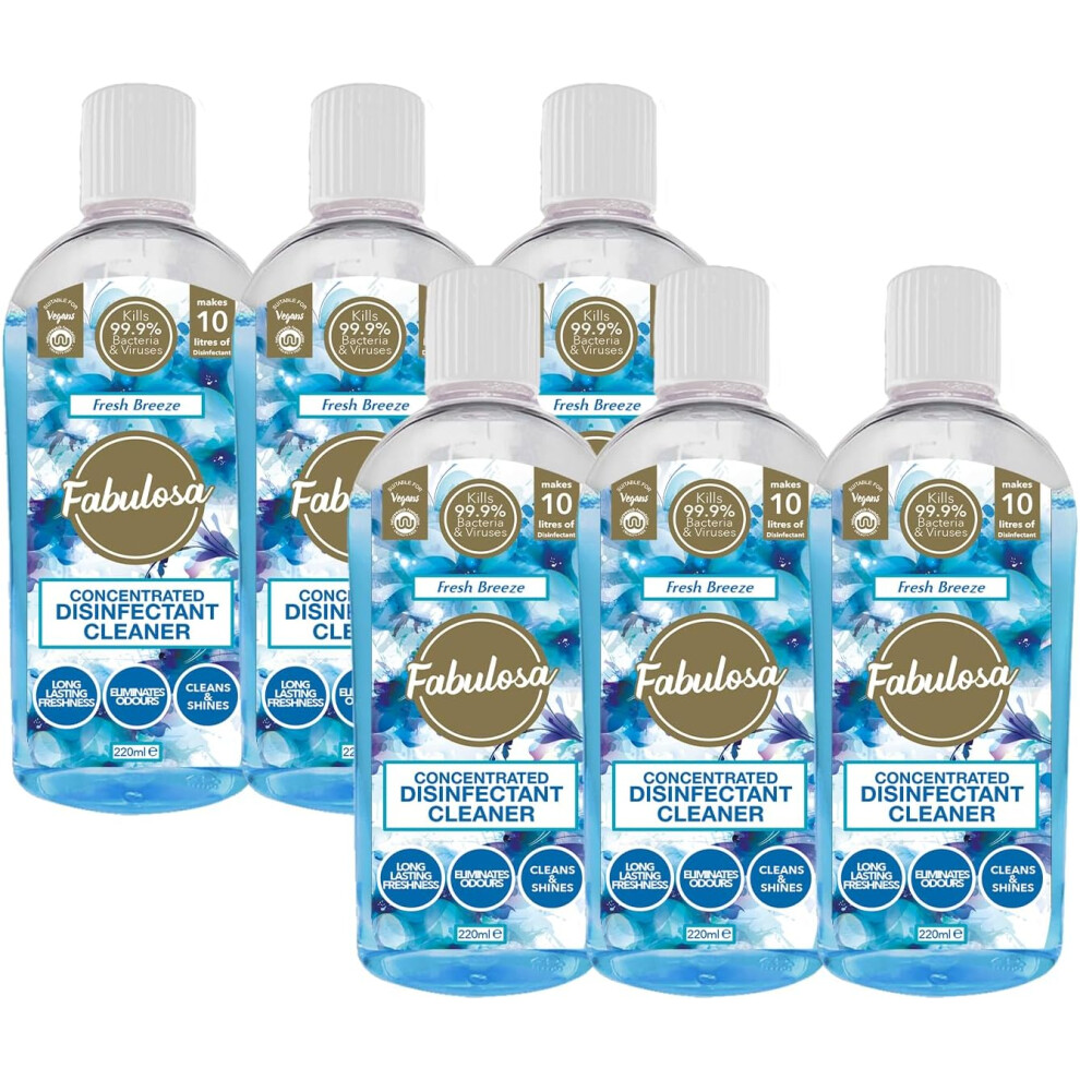 (Fabulosa 4 in 1 Concentrated Antibacterial Disinfectant All Purpose Cleaner, 220ml, 6 pack, Fresh Breeze) Fabulosa 4 in 1 Concentrated Antibacterial