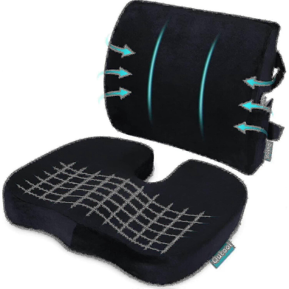 Orthopedic Seat Cushion And Back & Lumbar Support Cushions Pillow for Office Chair Memory Foam Car Seat Cushion