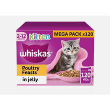 120 x 85g Whiskas 2-12mths Cat Pouches Poultry Feasts in Jelly