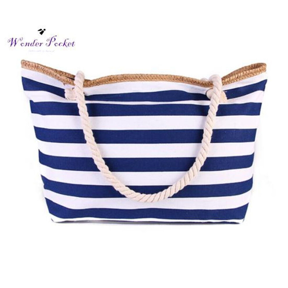 (dark blue) Great Beach Bag Striped Reusable Multipurpose Shopping