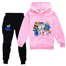 (Pink, 9-10 Years) Roblox Rainbow Friend Kids Tracksuit Set Hoodie Pullover Jogging Pants Outfits Activewear For Boys Girls