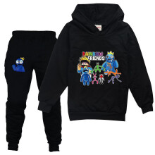 (Black, 11-12 Years) Roblox Rainbow Friend Kids Tracksuit Set Hoodie Pullover Jogging Pants Outfits Activewear For Boys Girls