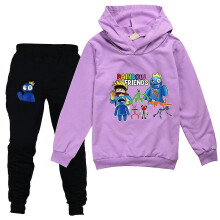 (Purple, 13-14 Years) Roblox Rainbow Friend Kids Tracksuit Set Hoodie Pullover Jogging Pants Outfits Activewear For Boys Girls