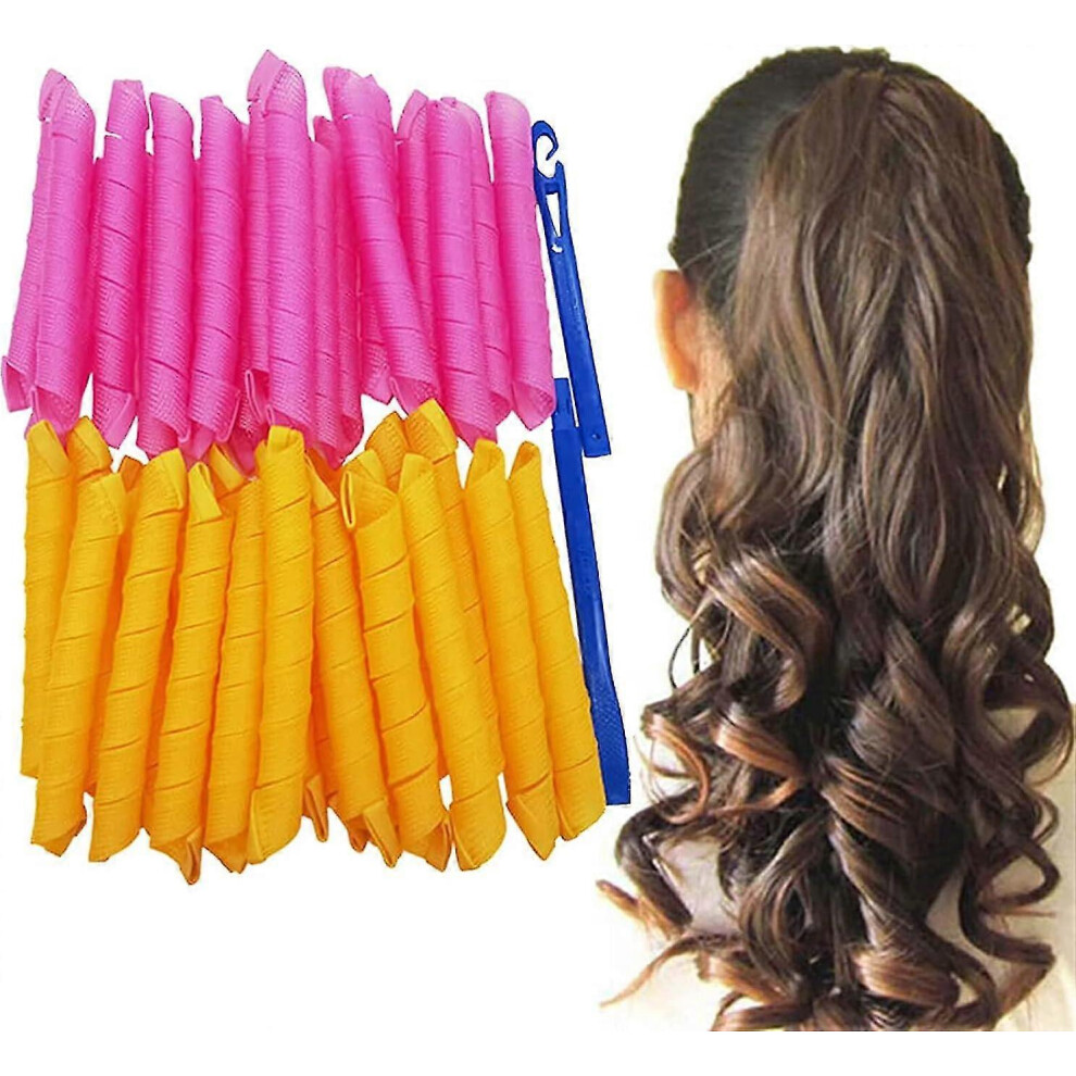 (30cm) 40 Pack Magic Hair Curlers Spiral Curls Styling Kit,no Heat Hair Curlers And 2 Styling Hooks, Manual Hair Curler Magic Spiral Ringlets Circle R