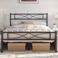 Yaheetech 4ft6 Double Bed Frames Metal Slatted Bed Platform with Curved Design Headboard and Footboard