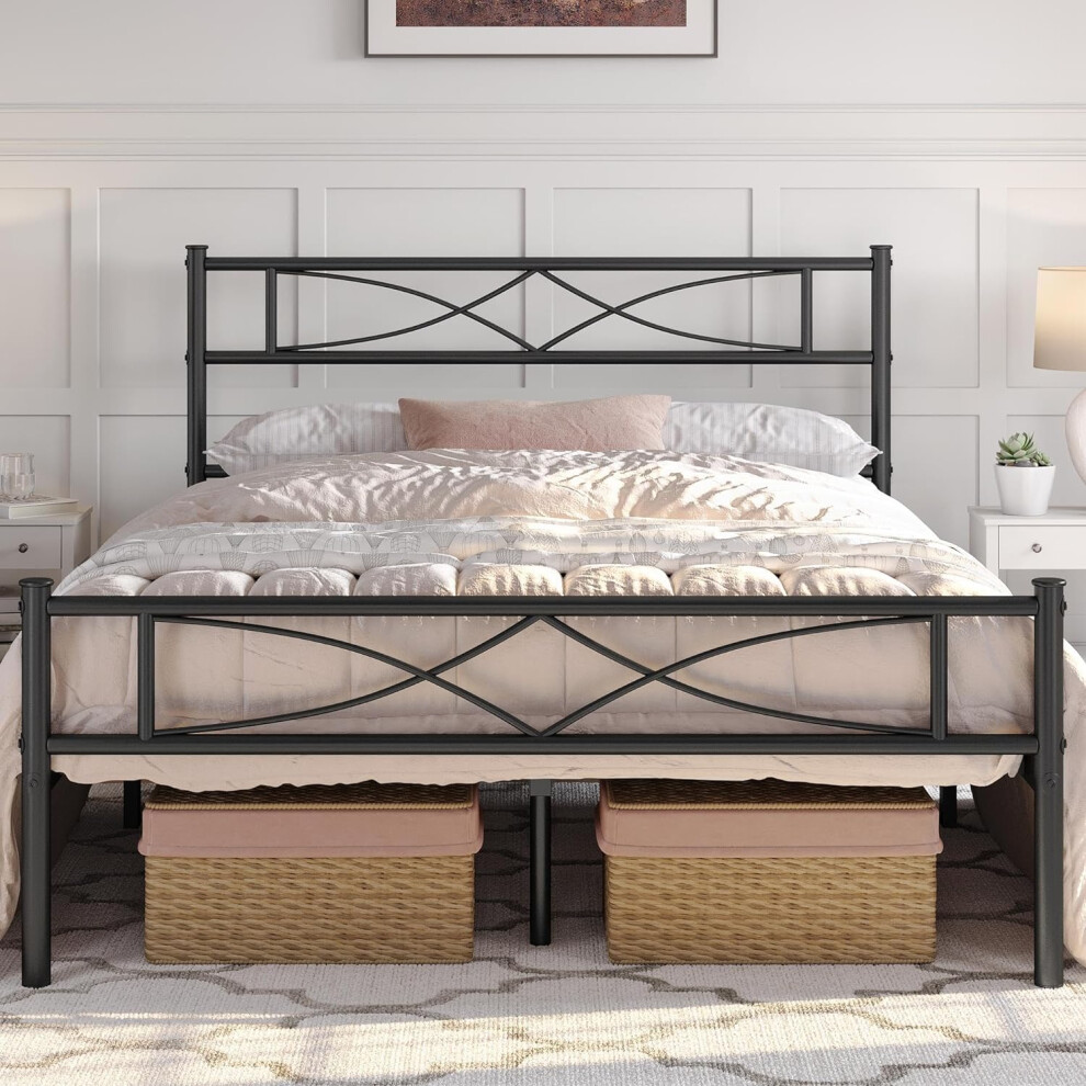 Yaheetech 4Ft6 Double Bed Frames Metal Slatted Bed Platform With Curved Design Headboard And Footboard Not,Specified