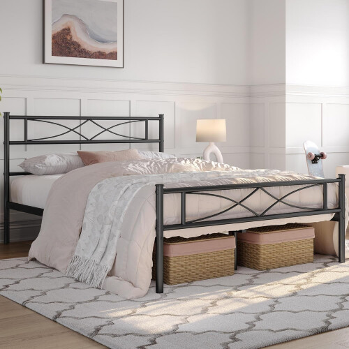 Yaheetech Yaheetech 4ft6 Double Bed Frames Metal Slatted Bed Platform with Curved Design Headboard and Footboard 2