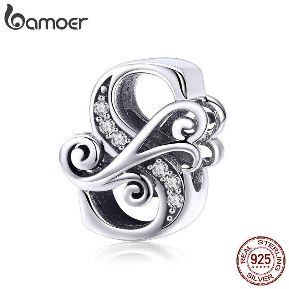 Bamoer Genuine 925 Sterling Silver Letter S Alphabet Beads Fit Charm Bracelets & Bangles Diy