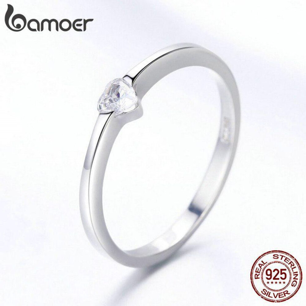 (7) Bamoer 925 Sterling Silver Luminous Finger Ring Simple Heart Wedding Rings