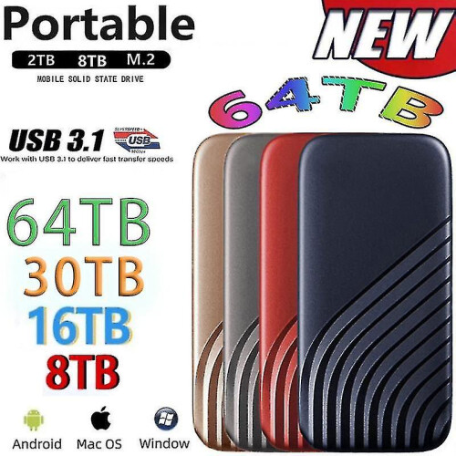 (16TB White) External 64tb 30tb 16tb Mobile Solid State Drive Flash Drive Portable Typec Mini Slim High 2