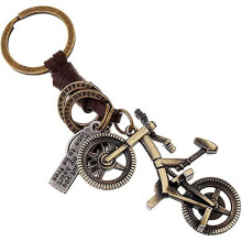 1 Pcs Alloy Bicycle Keychain Leather Key Chain Bronze Key Ring Gift
