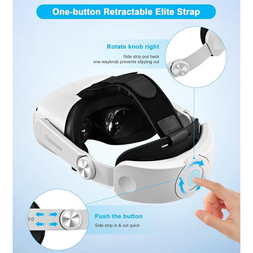 TRANSNOVO Head Strap Compatible with Oculus Quest 2, VR Accessories for Meta Quest 2, One-Button Retractable Elite Strap Replacement for Enhanced 1
