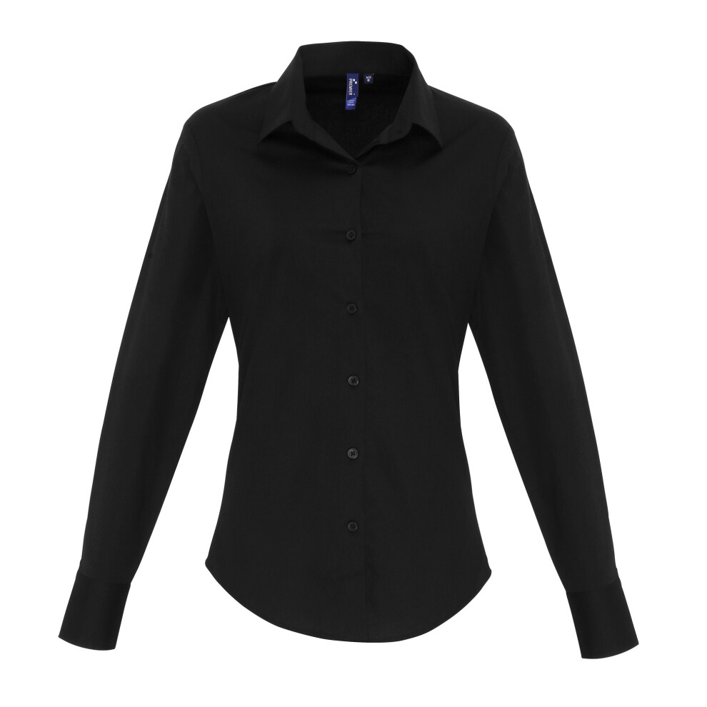 (XL, Black) Premier Womens/Ladies Stretch Fit Poplin Long Sleeve Blouse