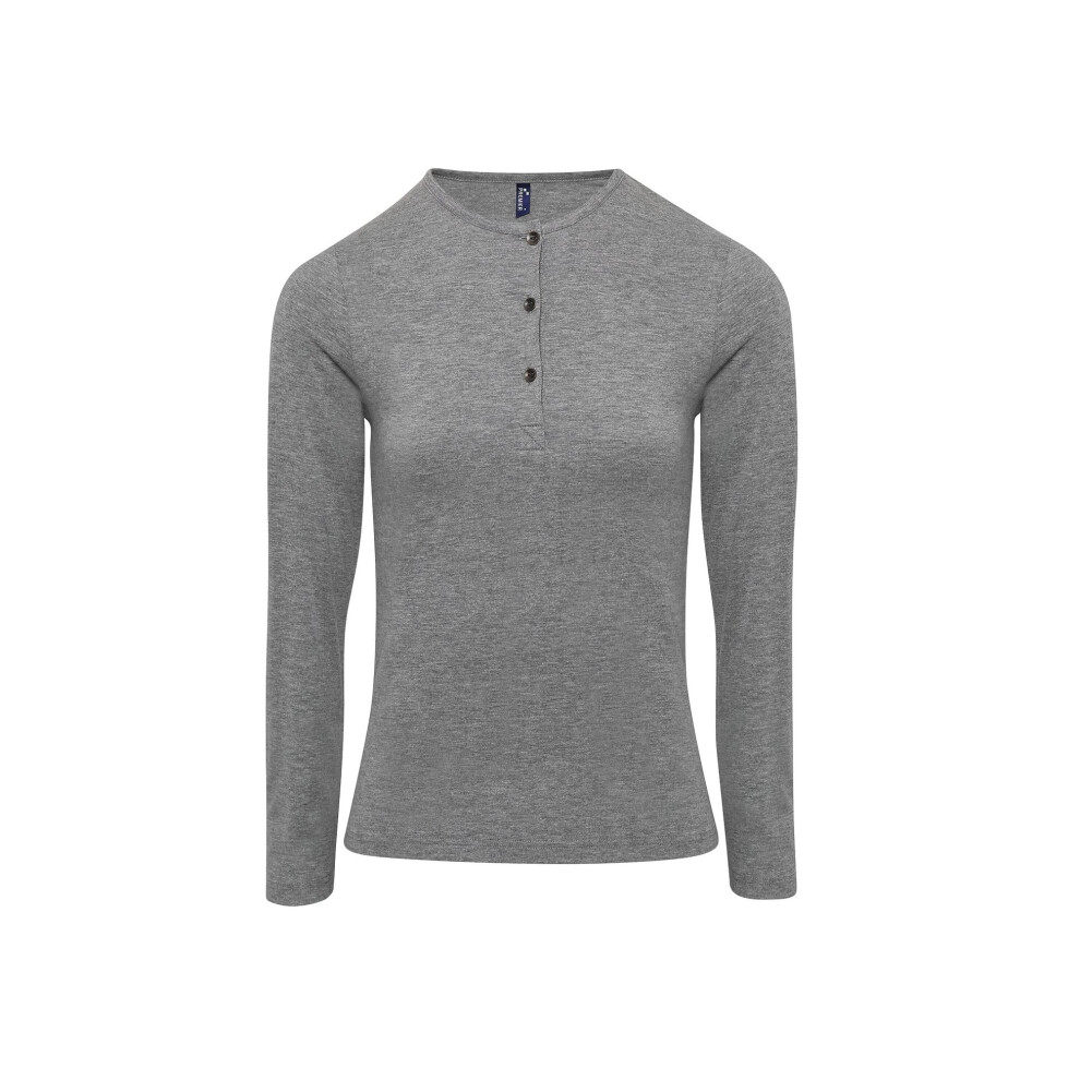 (L, Grey Marl) Premier Womens/Ladies Long John Roll Sleeve Tee