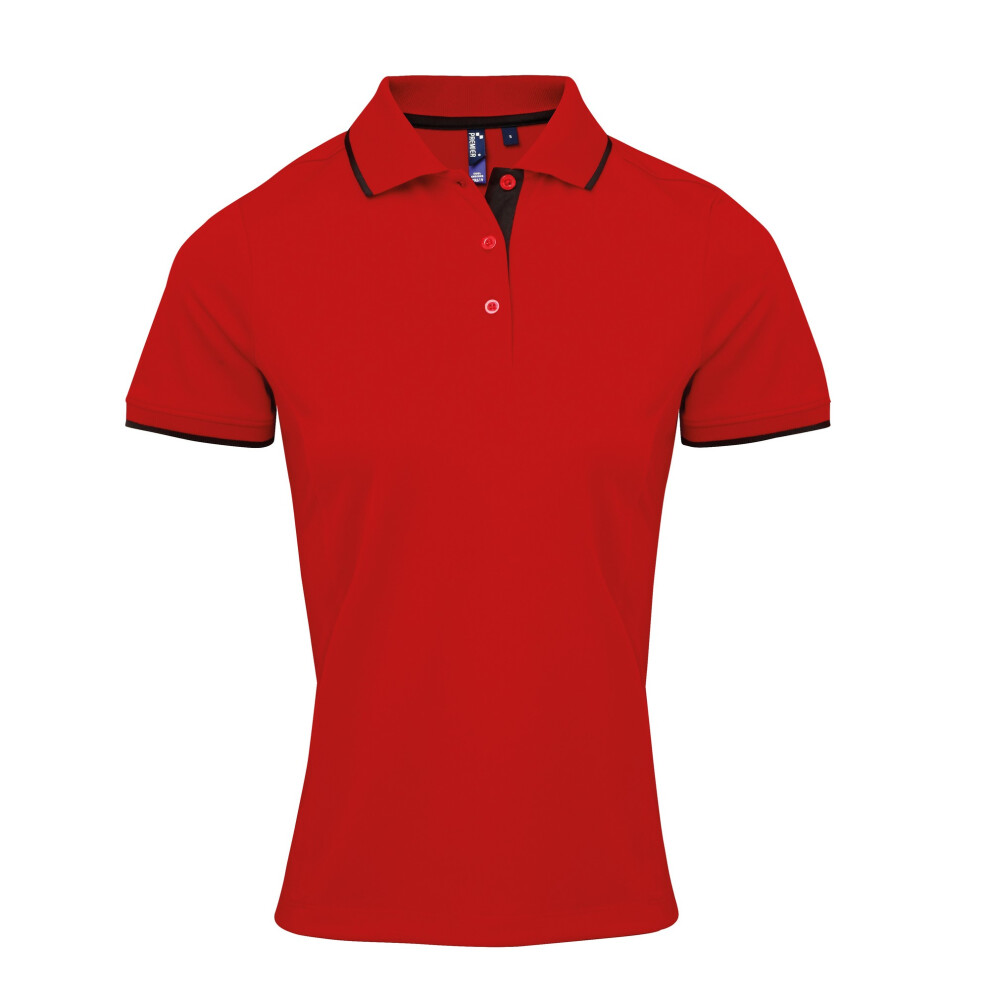 (XS, Red/Black) Premier Womens/Ladies Contrast Coolchecker Polo Shirt