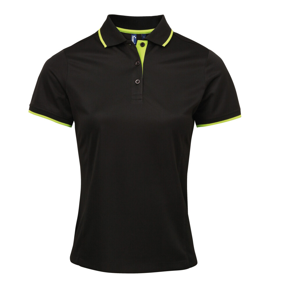 (2XL, Black/Lime) Premier Womens/Ladies Contrast Coolchecker Polo Shirt