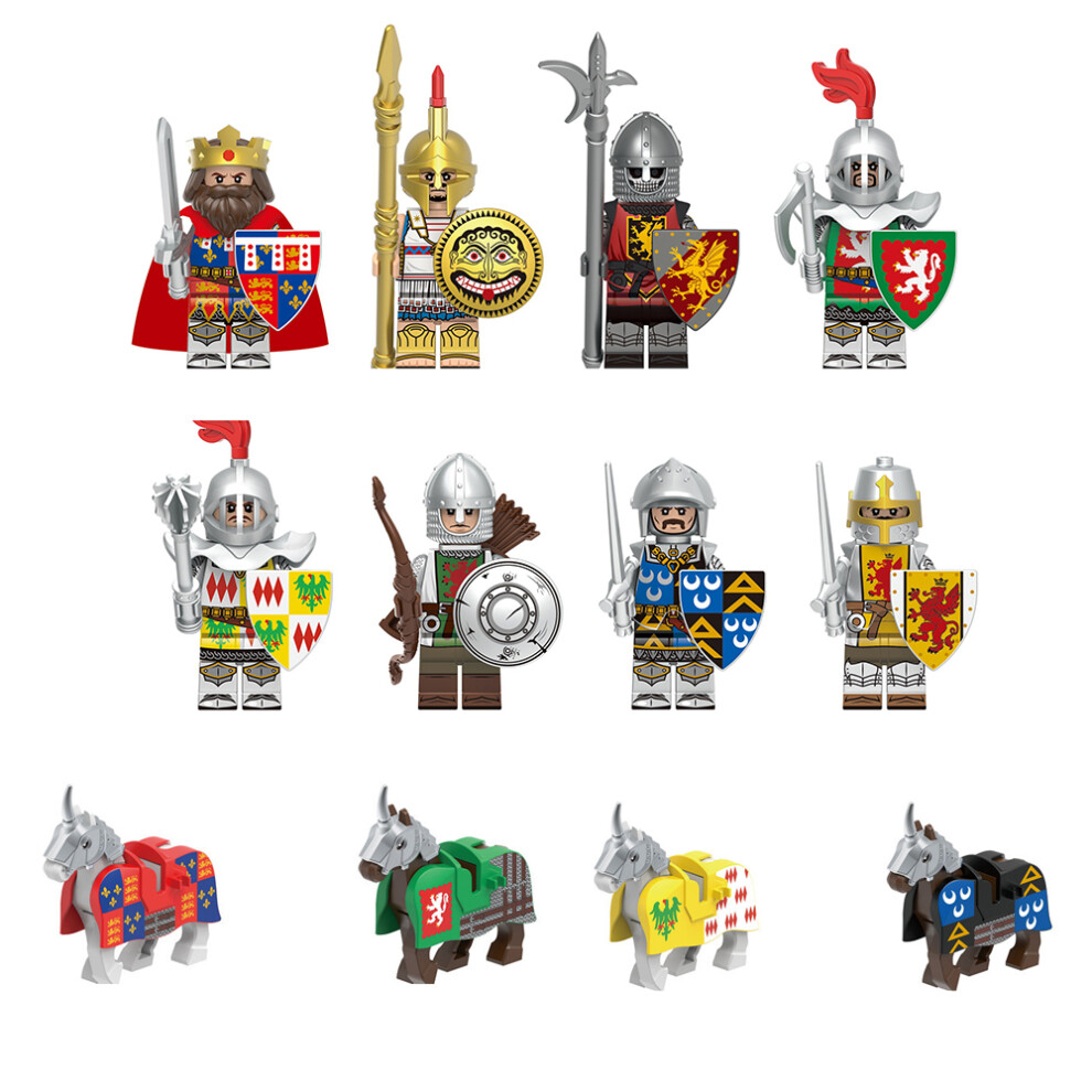 (12pcs-A) 12pcs Medieval Series Greek Heavy Infantry Lionheart King War Horse MiniFigures Toys Fit Lego Kids Gift