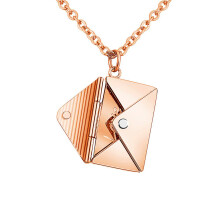 (Rose Gold) Envelope Love Letter Necklace For Women, Stainless Steel Engraved Locket With I Love You Secret Message, Jewelry Pendant For Couple