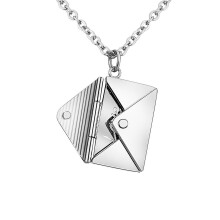 (Silver) Envelope Love Letter Necklace For Women, Stainless Steel Engraved Locket With I Love You Secret Message, Jewelry Pendant For Couple