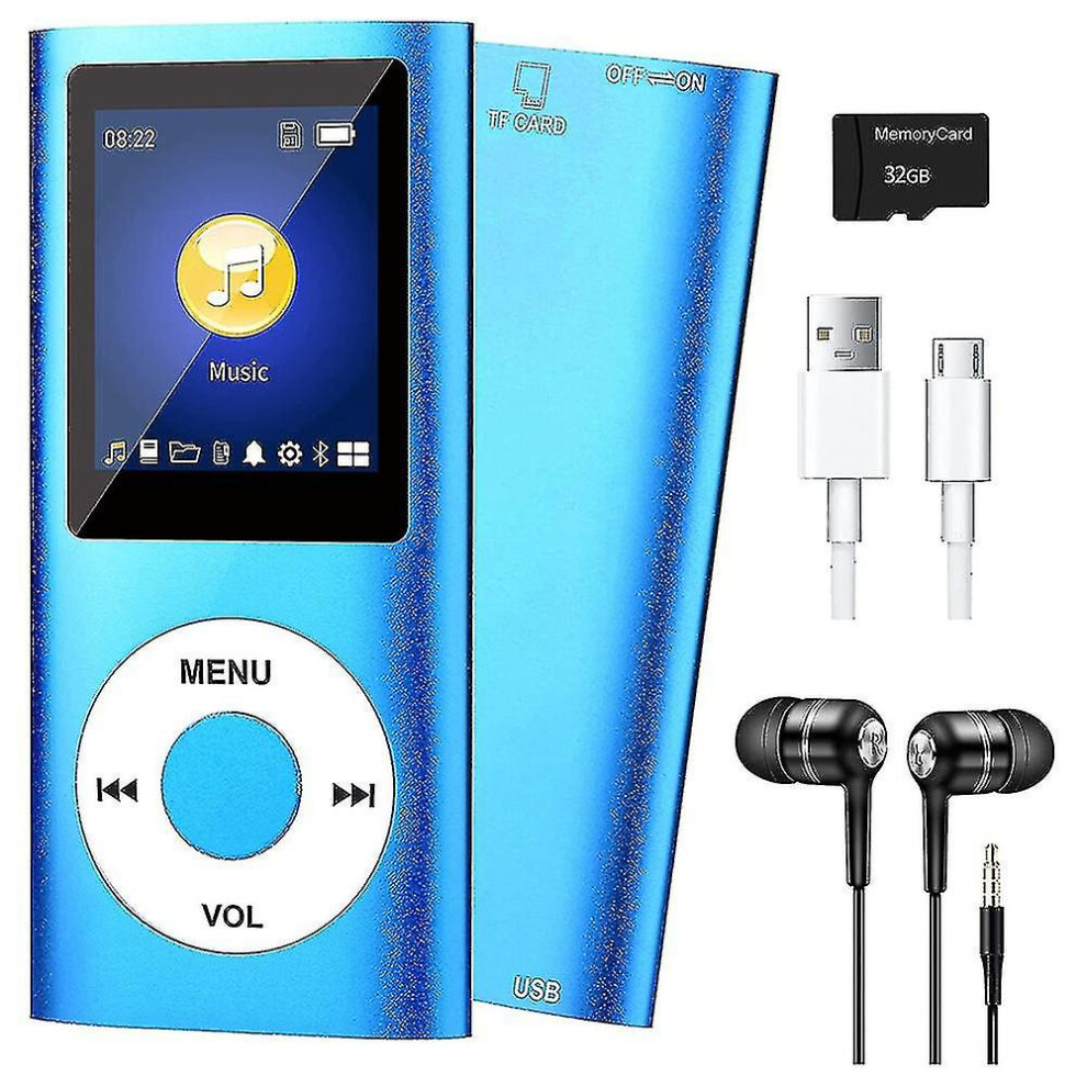 Mp3 Player With Tooth 5.0, Music Player With 32Gb Tf Card,Fm,Earphone, Portable Hifi Music Player (Blue) Blue 8994439577689