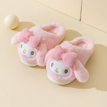 (30-31(insole19cm), melody) Kawaii Sanrioed Plush Slipper Cute Anime Melody Cinnamoroll Winter Anti-slip Warm Shoes Home Cotton Slippers Birthday Girls Gift