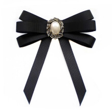 (5) Pearl Ribbon Brooches Pin Bow Tie Vintage Pre-tied Collar Jewelry Bowknot Shirt Necktie Clip For Women Girls