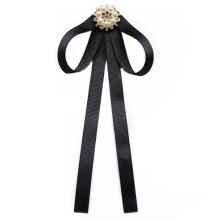 (2) Pearl Ribbon Brooches Pin Bow Tie Vintage Pre-tied Collar Jewelry Bowknot Shirt Necktie Clip For Women Girls