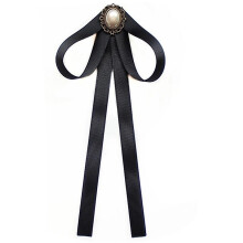 (1) Pearl Ribbon Brooches Pin Bow Tie Vintage Pre-tied Collar Jewelry Bowknot Shirt Necktie Clip For Women Girls