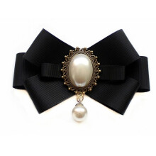 (6) Pearl Ribbon Brooches Pin Bow Tie Vintage Pre-tied Collar Jewelry Bowknot Shirt Necktie Clip For Women Girls