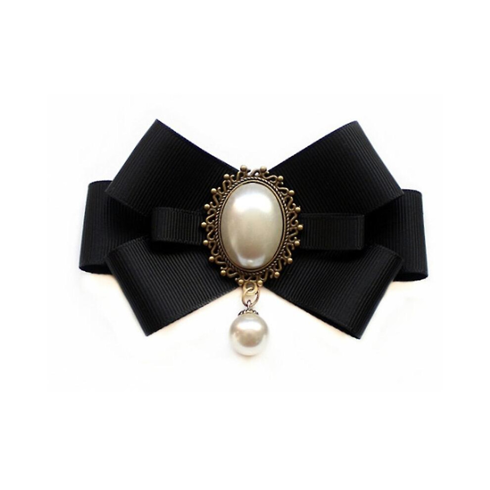 (6) Pearl Ribbon Brooches Pin Bow Tie Vintage Pre-tied Collar Jewelry Bowknot Shirt Necktie Clip For Women Girls